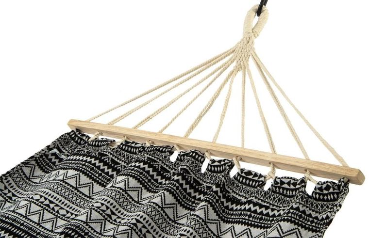 Royokamp, Etno, hamak ogrodowy z drążkiem, 2 osobowy, czarno-biały, 200-147 cm