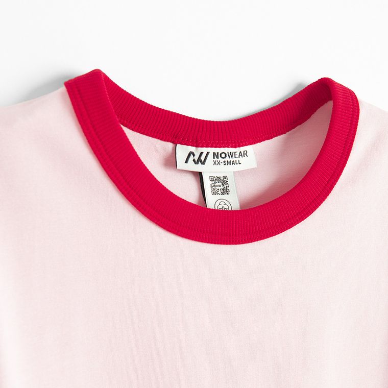 Różowy t-shirt slim z bawełny czesanej NOWEAR