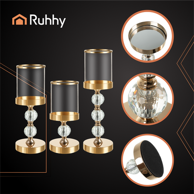 Ruhhy, świecznik, lampion, złoty, 3 szt.