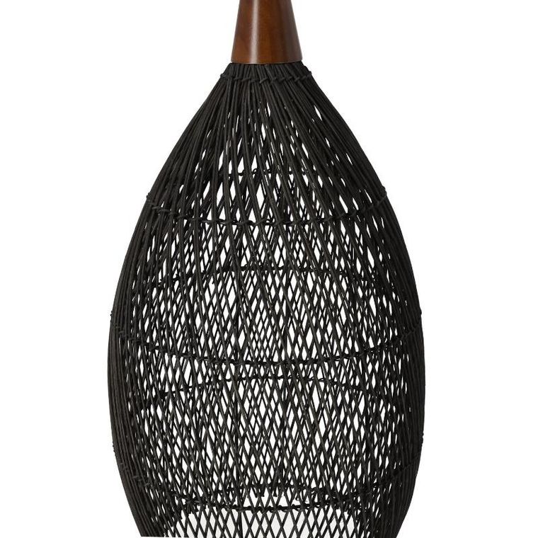 Rustykalna, lampa wisząca, rattanowa, 35 cm, czarna