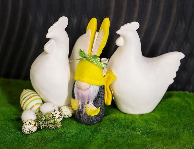 Saska Garden, dekoracja wiosenna, skrzat gnom, zajączek, z workiem na prezent, żółty, 20 cm