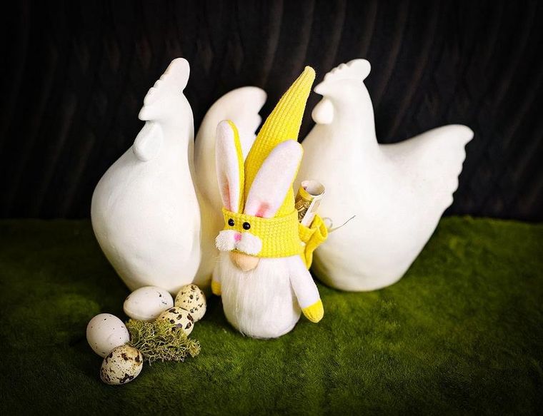 Saska Garden, dekoracja wiosenna, skrzat zajączek, z workiem na prezent, żółty, 20 cm