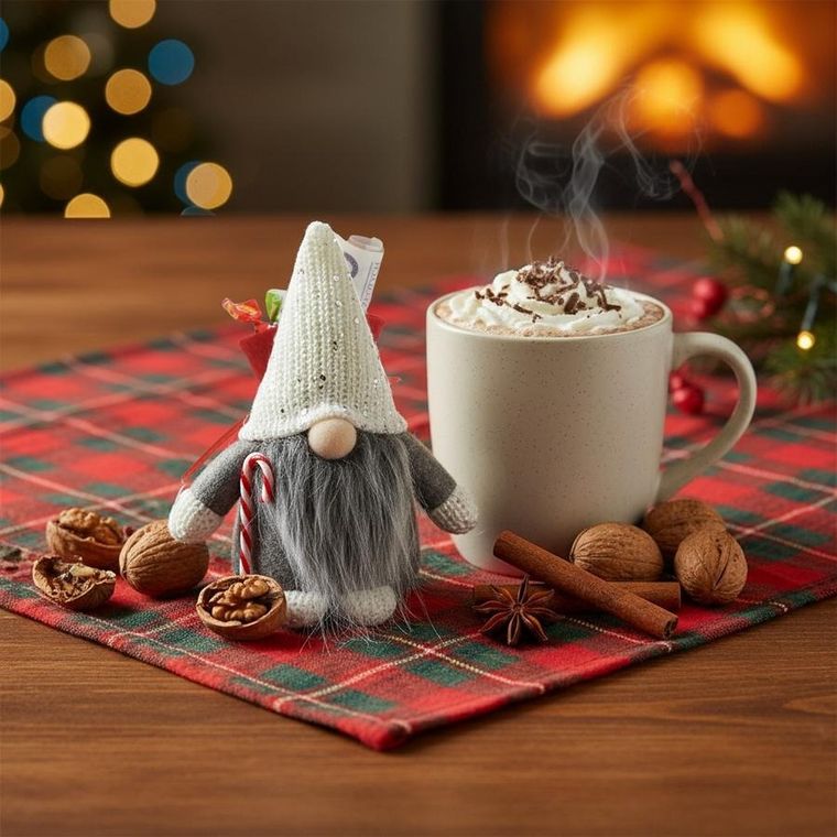 Saska Garden, mikołajek dekoracyjny z workiem na prezent, czerwony, 15 cm