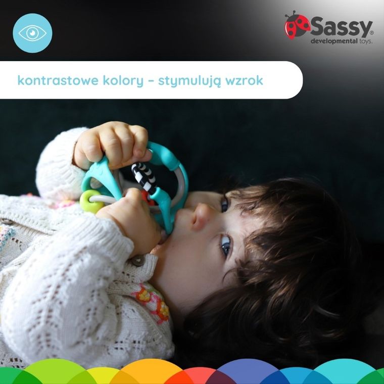 Sassy, kula sensoryczna, gryzak, 3m+