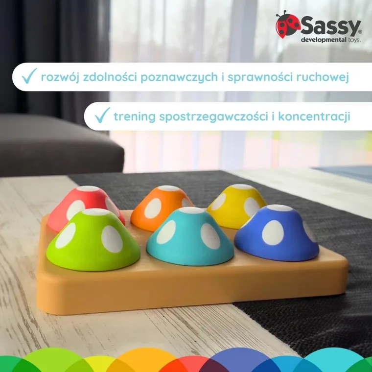 Sassy, Psotne grzybki, sorter dla dzieci, zabawka edukacyjna, 12m+