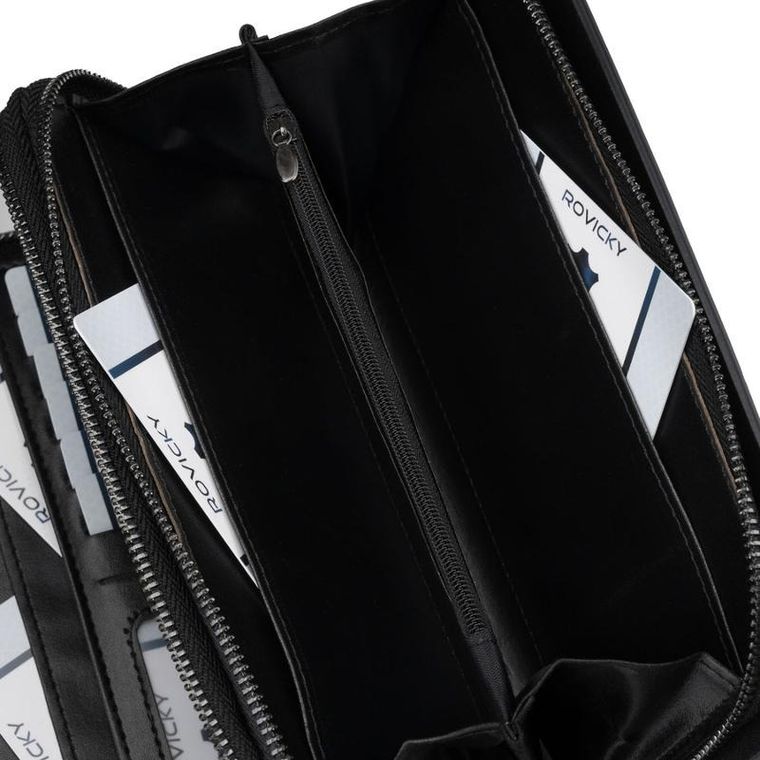 Saszetka do ręki, czarna, skóra ekologiczna, Rovicky