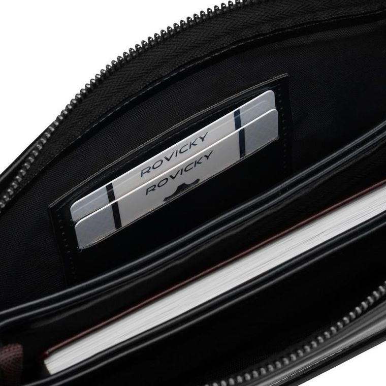 Saszetka do ręki, czarna, skóra ekologiczna, Rovicky