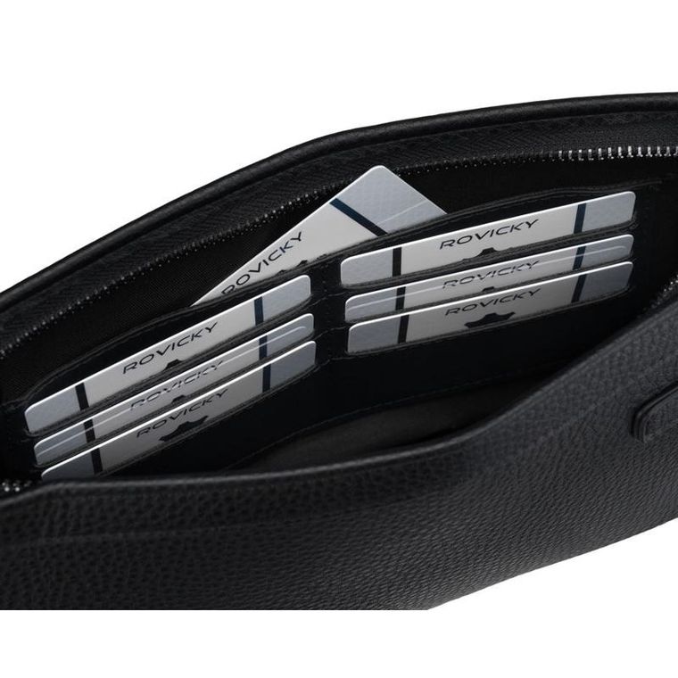 Saszetka do ręki, czarna, skóra ekologiczna, Rovicky