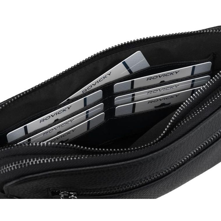 Saszetka do ręki, czarna, skóra ekologiczna, Rovicky