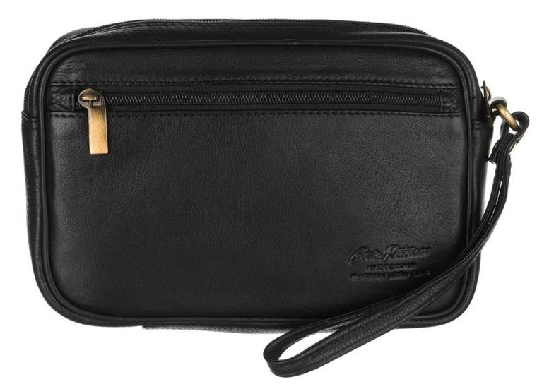 Saszetka do ręki, czarna, skórzana, Peterson