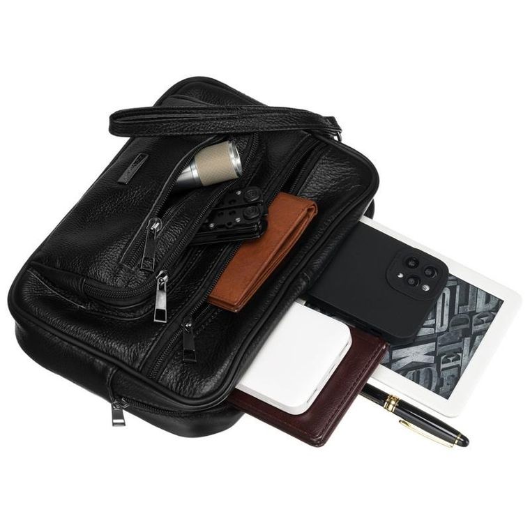 Saszetka do ręki, czarna, skórzana, Rovicky