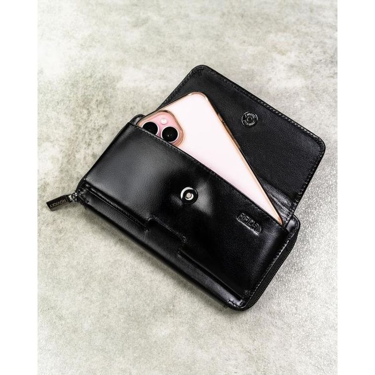 Saszetka na biodro, czarna, skórzana, RFID, Rovicky