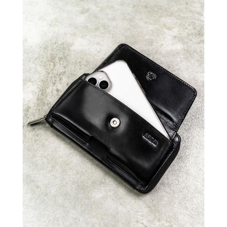 Saszetka na biodro, czarna, skórzana, Rovicky