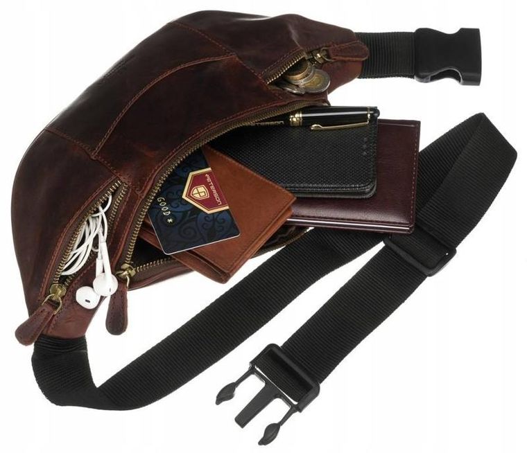 Saszetka na biodro, nerka, brązowa, skórzana, Peterson