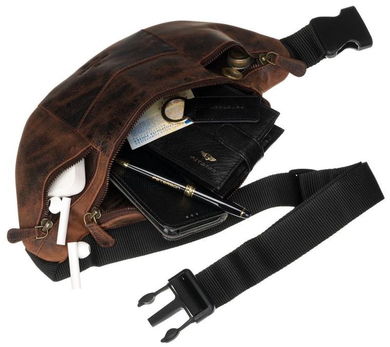 Saszetka na biodro, nerka, brązowa, skórzana, Peterson