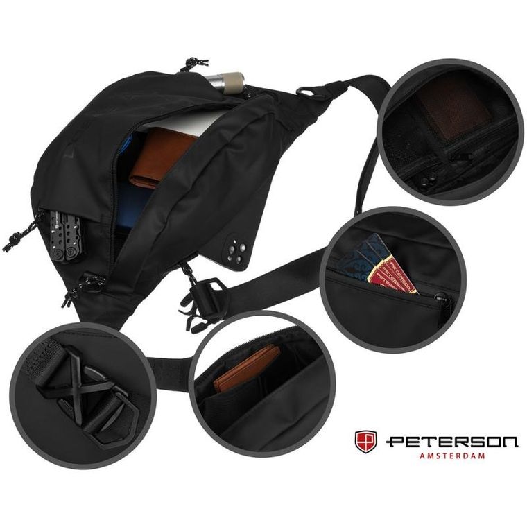 Saszetka na biodro, nerka, czarna, Peterson