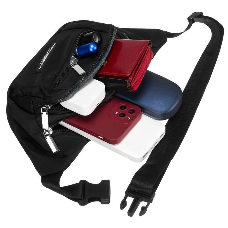 Saszetka na biodro, nerka, czarna, Peterson