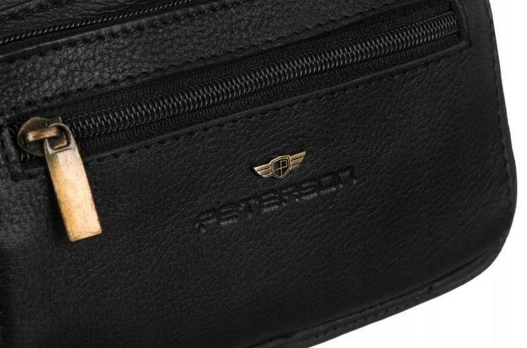 Saszetka na biodro, nerka, czarna, skóra ekologiczna, Peterson