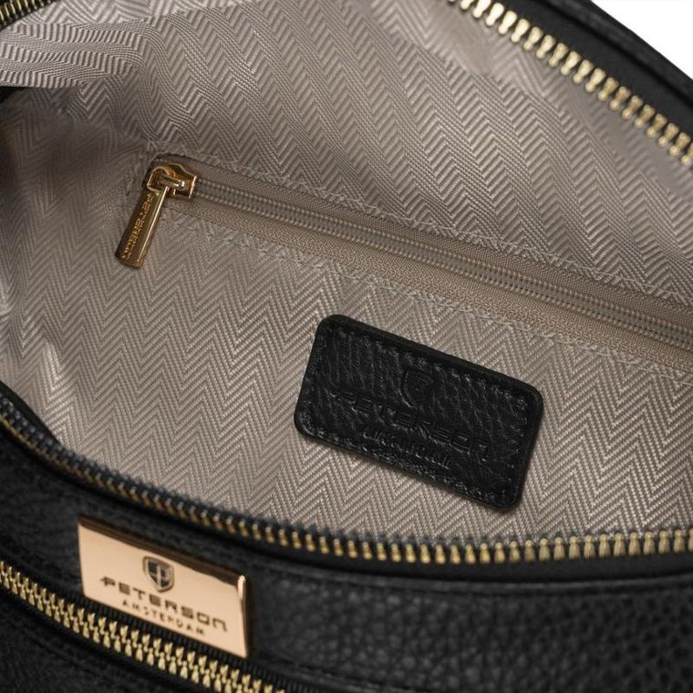 Saszetka na biodro, nerka, czarna, skóra ekologiczna, Peterson