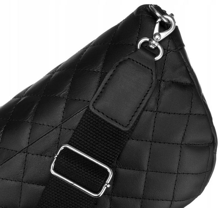 Saszetka na biodro, nerka, czarna, skórzana, Peterson