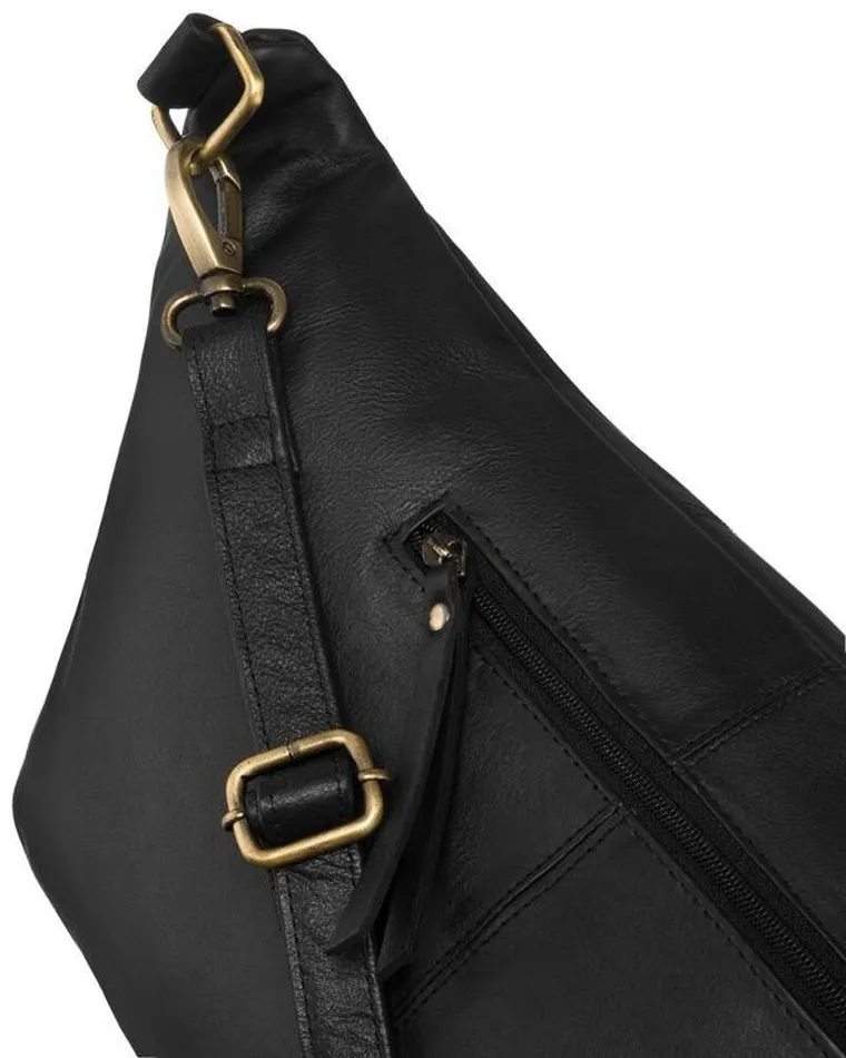 Saszetka na biodro, nerka, czarna, skórzana, Peterson