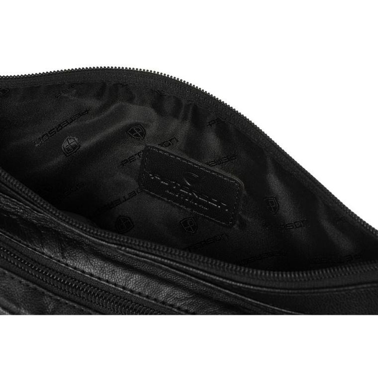 Saszetka na biodro, nerka, czarna, skórzana, Peterson