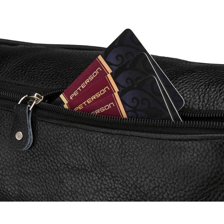 Saszetka na biodro, nerka, czarna, skórzana, Rovicky