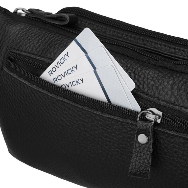 Saszetka na biodro, nerka, czarna, skórzana, Rovicky