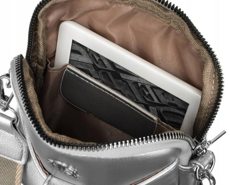 Saszetka na ramię, srebrna, skóra ekologiczna, Rovicky