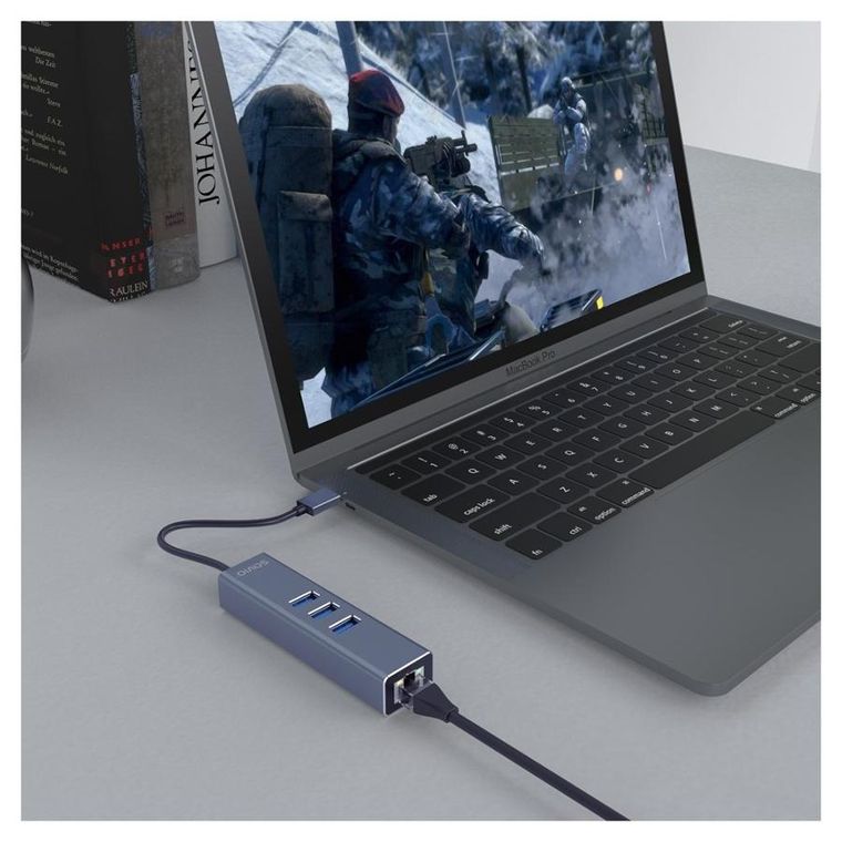 Savio, hub USB-A z adapterem, RJ-45