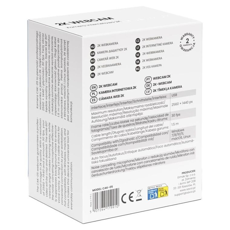 Savio, kamera internetowa, 2K, CAK-05