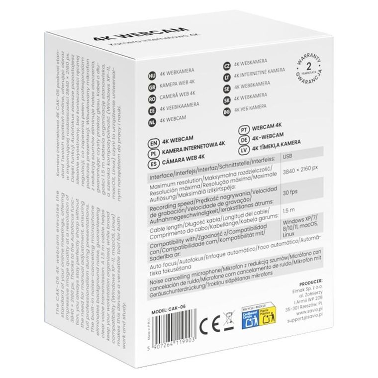 Savio, kamera internetowa, 4K, CAK-06