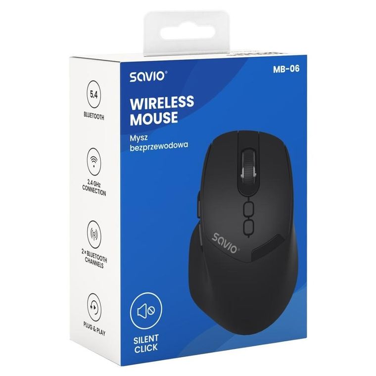 Savio, mysz bezprzewodowa, 2.4 GHZ, ergonmiczna, MB-06