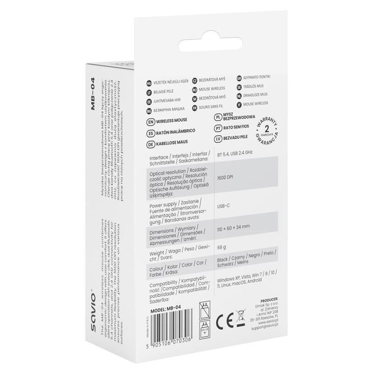 Savio, mysz bezprzewodowa, 2.4 GHZ, MB-04