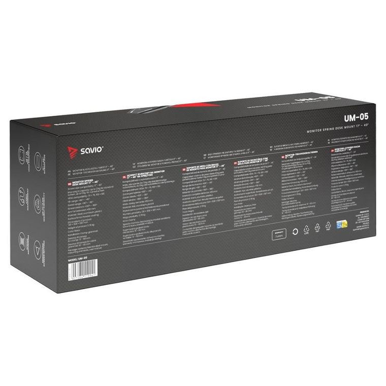 Savio, uchwyt biurkowy na monitor, 17"-40" 2-11 kg, na sprężynie, UM-05