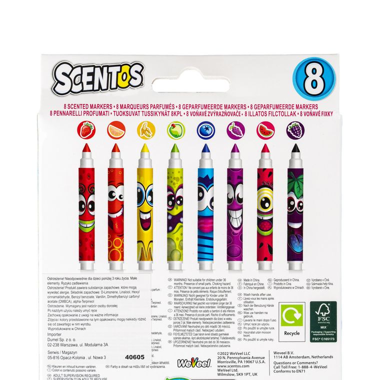 Scentos, pachnące markery, śmieszne minki, 8 kolorów