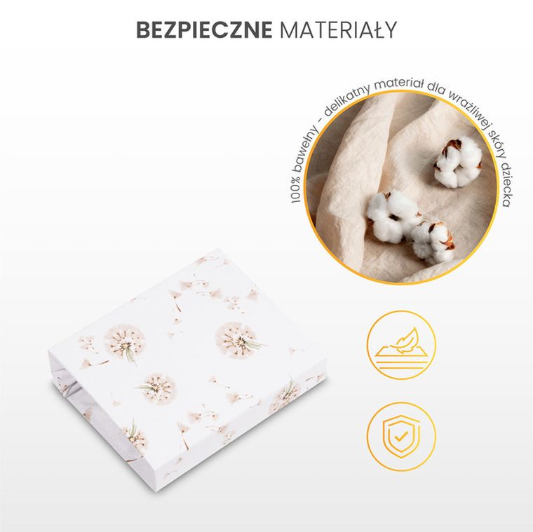 Sensillo, Dmuchawce, prześcieradło drukowane, beżowe, 60-120 cm