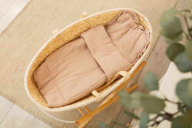 Sensillo, komplet do wózka z falbanką, muślinowy, beżowy