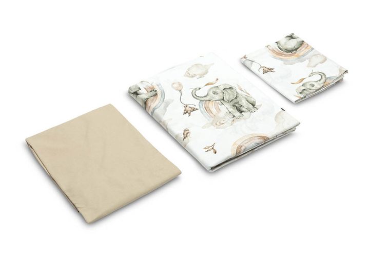 Sensillo, Słoń w chmurach, 2-częściowy komplet pościeli + prześcieradło, 100-135 cm