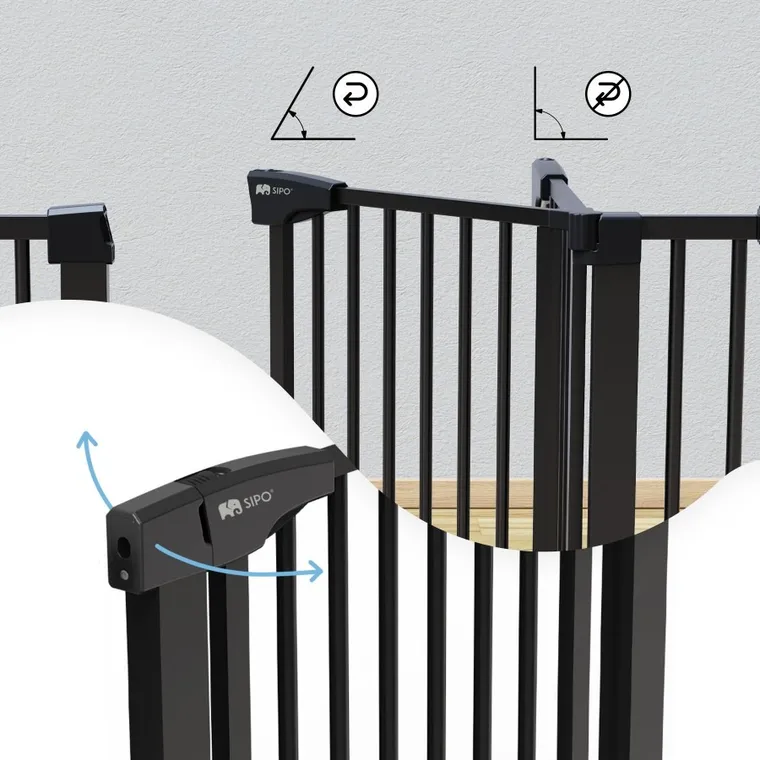 Sipo, bramka zabezpieczająca na schody, barierka ochronna, czarna