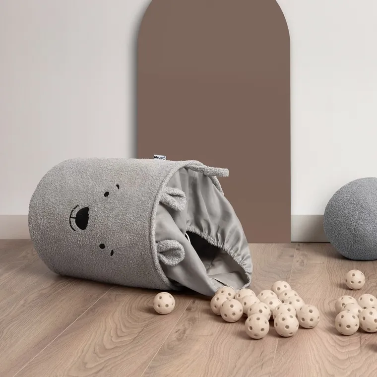 Sipo, Miś, kosz na zabawki XL, premium boucle, zamykany na ściągacz, szary