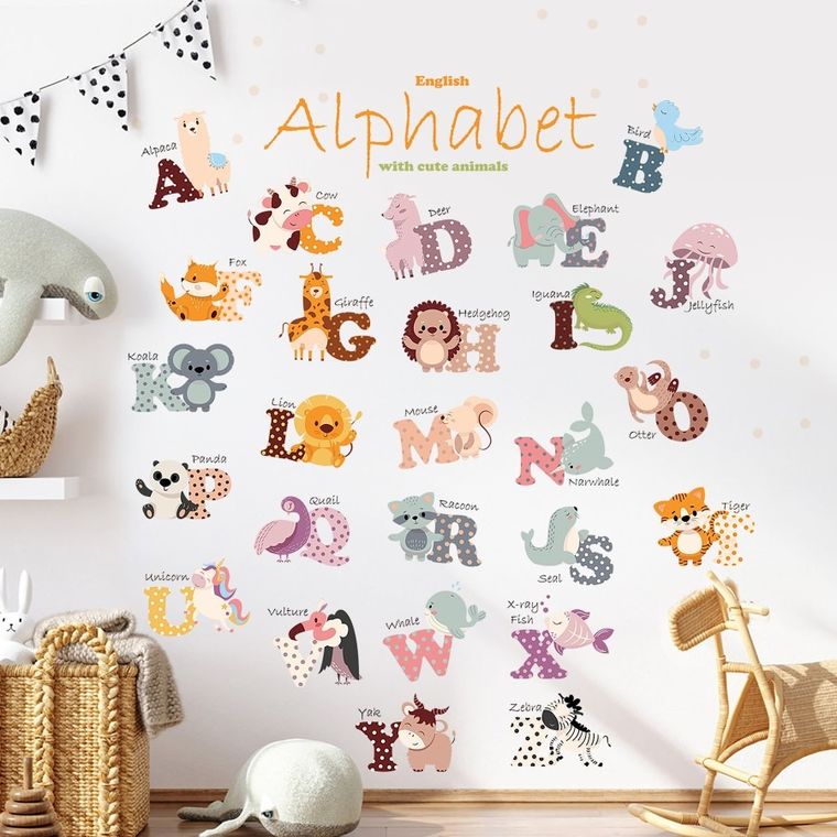 Sipo, naklejki na ścianę do pokoju dziecięcego, Alfabet zwierzątka