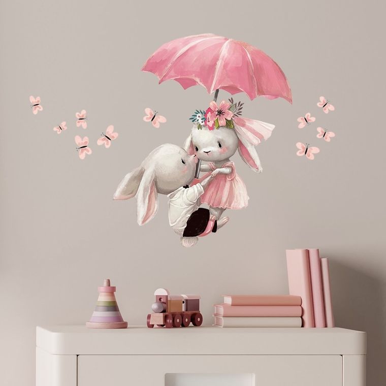 Sipo, naklejki na ścianę do pokoju dziecięcego, Króliczki pod parasolem