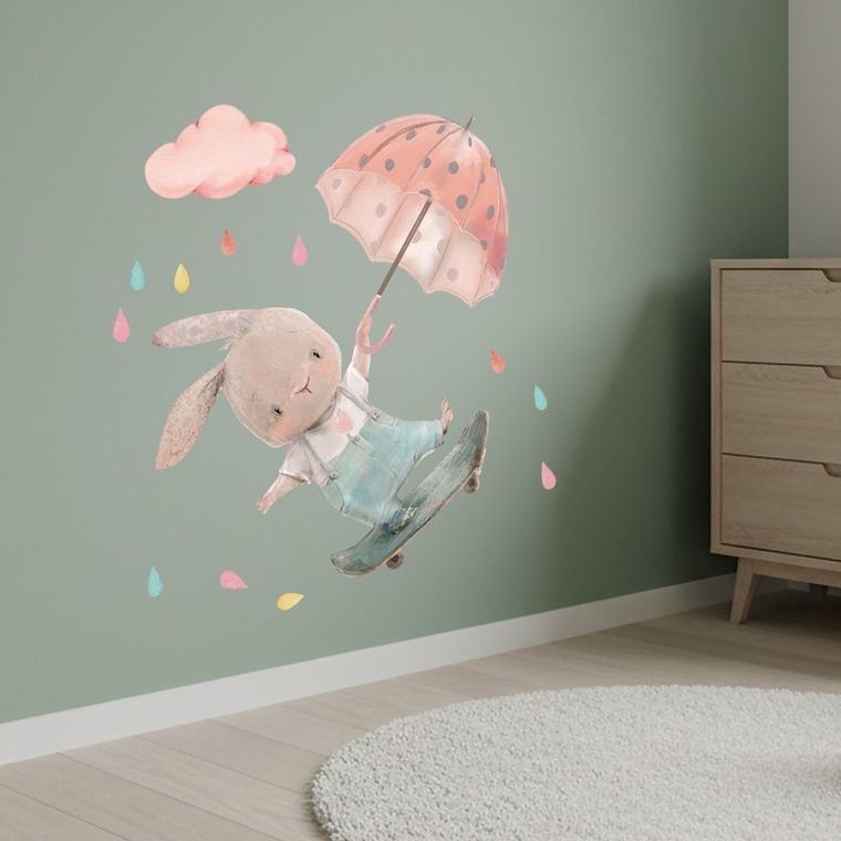 Sipo, naklejki na ścianę do pokoju dziecięcego, Królik na deskorolce