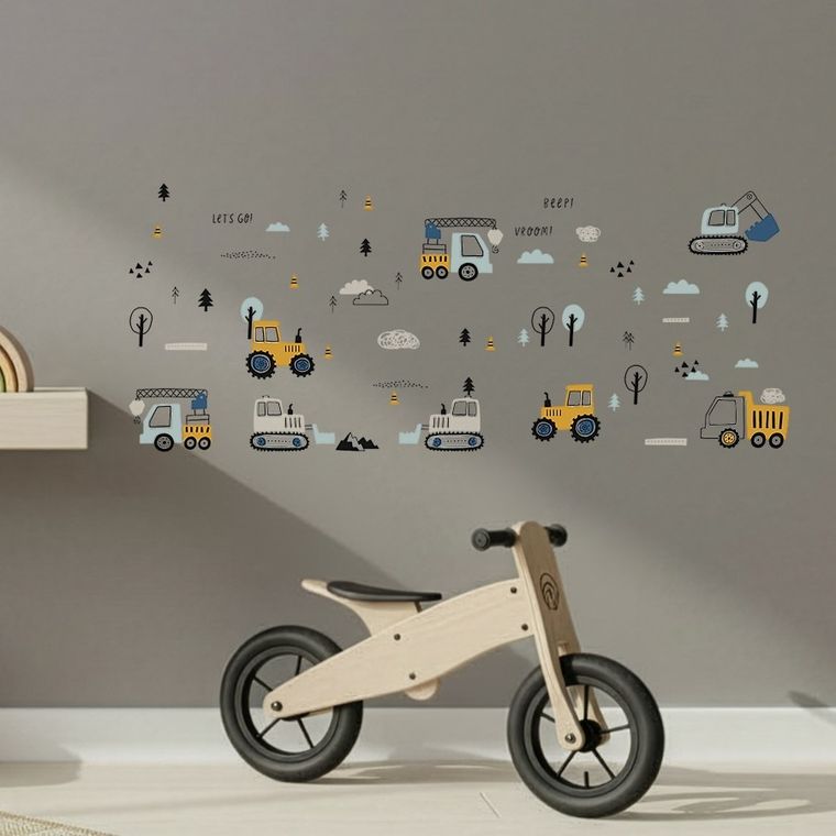 Sipo, naklejki na ścianę do pokoju dziecięcego, Traktory i koparki