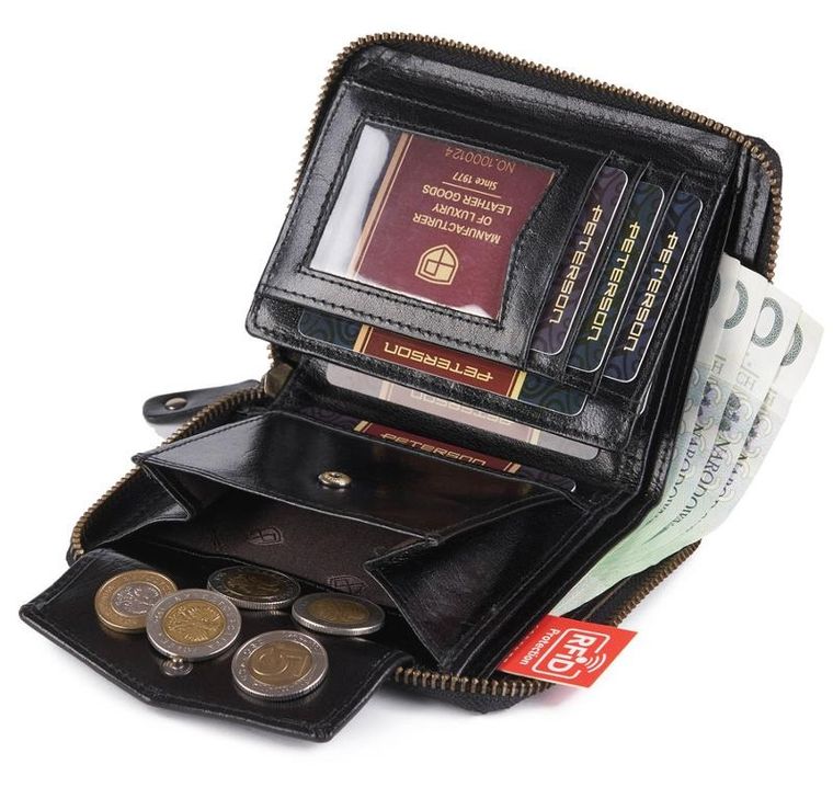 Skórzany portfel na zamek z ochroną kart, Peterson