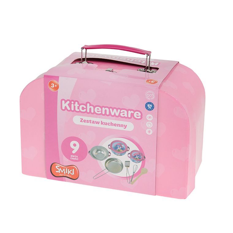 Smiki, metalowy zestaw kuchenny w kuferku, 9 elementów
