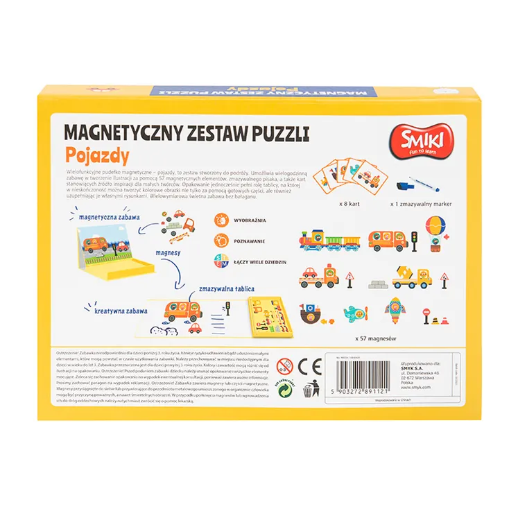 Smiki, Pojazdy, magnetyczny zestaw puzzli, 57 magnesów