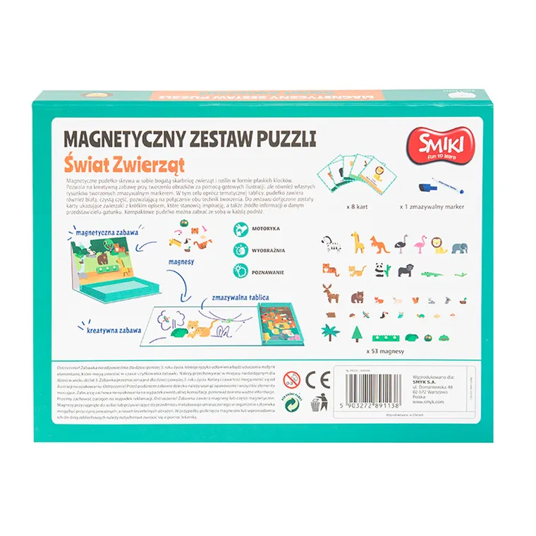 Smiki, Świat zwierząt, magnetyczny zestaw puzzli, 53 magnesy