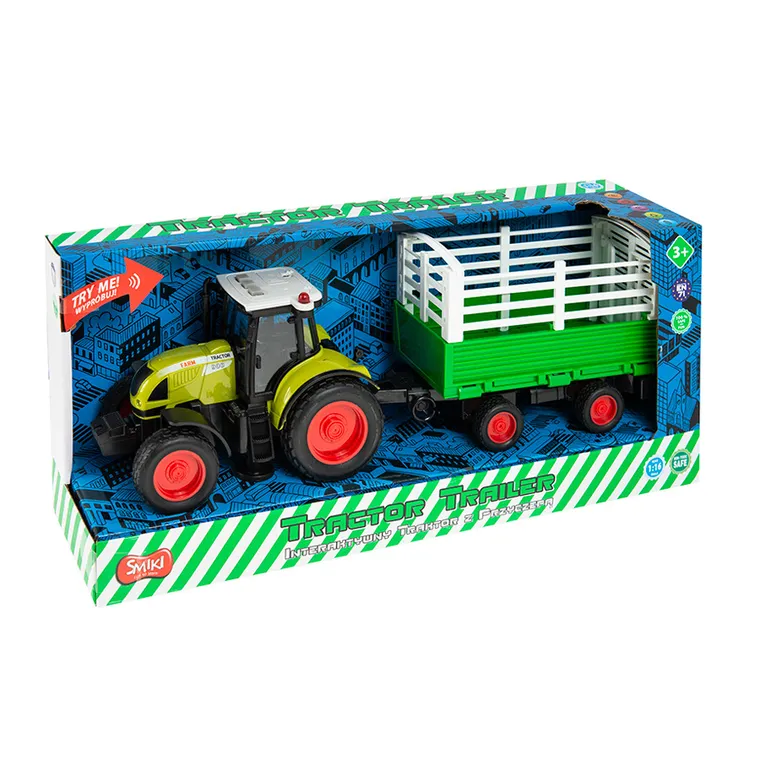 Smiki, Traktor z przyczepą, pojazd, zielony, 1:16